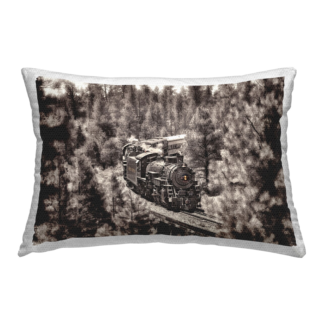 Train on Curving Path Outdoor Printed Pillow Design by David Drost, 14 x 7 x 20